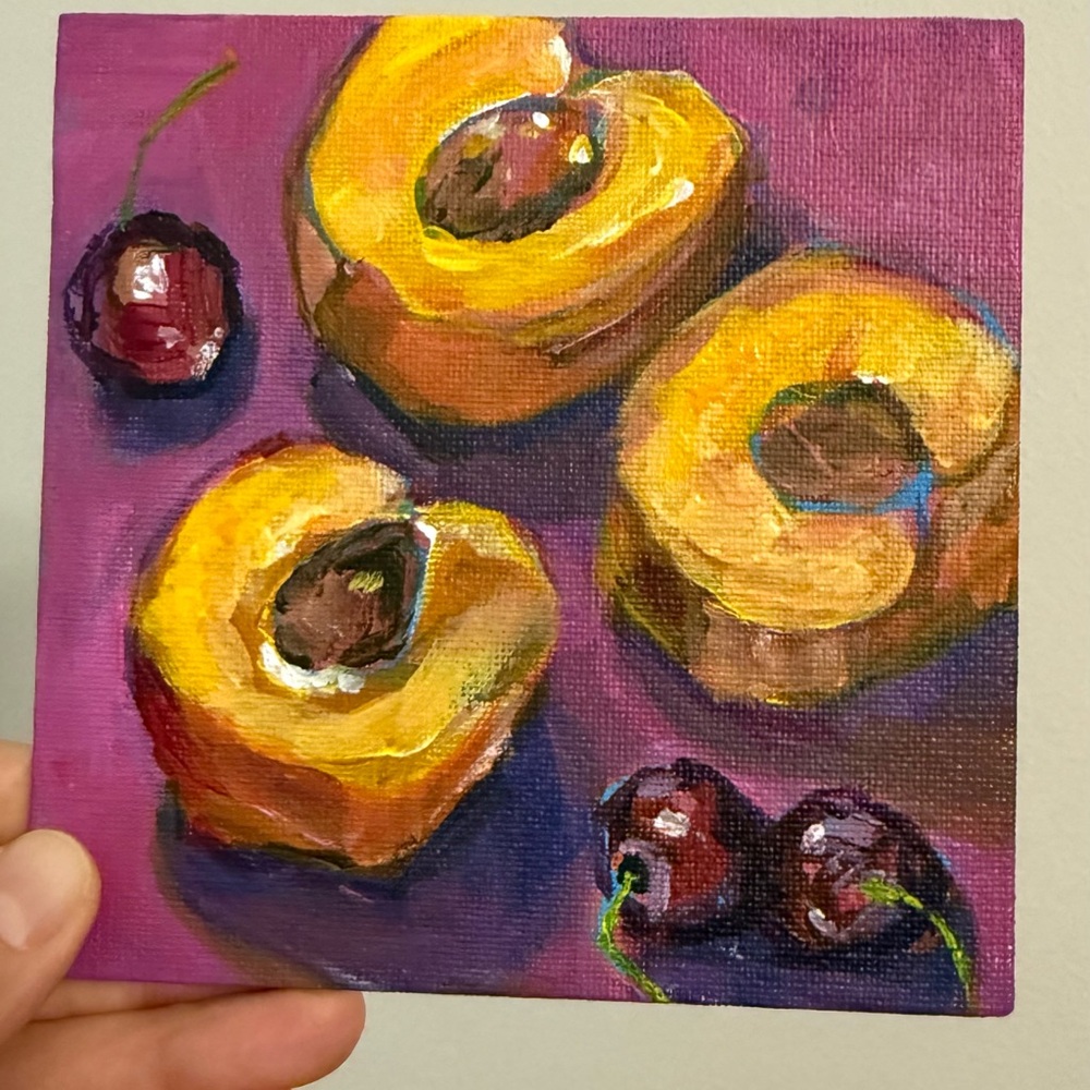 Original Acrylic Colorful Peach and Cherry Art Painting